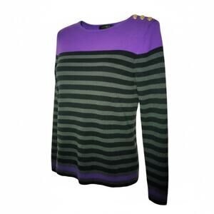 Lauren Ralph Lauren Ribbed Purple/BlackGray Striped Long Sleeve Sweater/Top - M